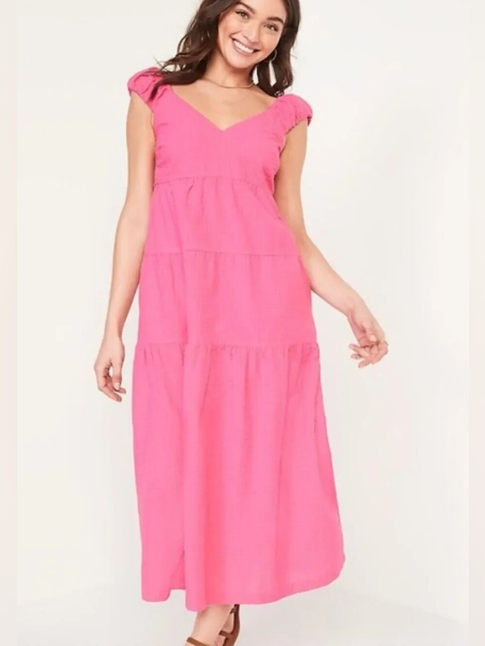 Old Navy Women's Hot Pink Tiered All-Day Fit & Flare Maxi Dress sz XXL